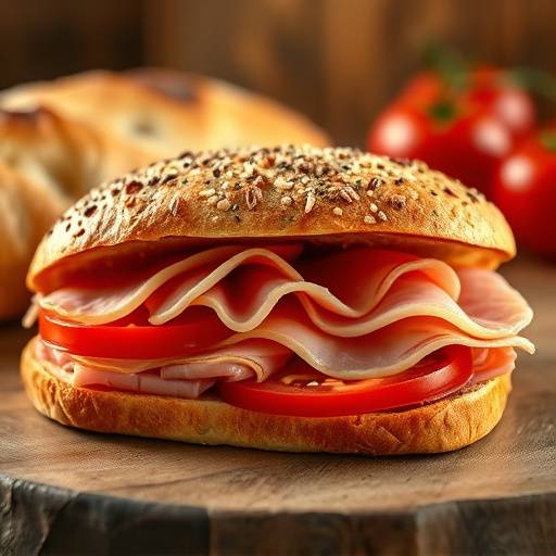Bocadillo de jamón ibérico con tomate sobre pan artesanal