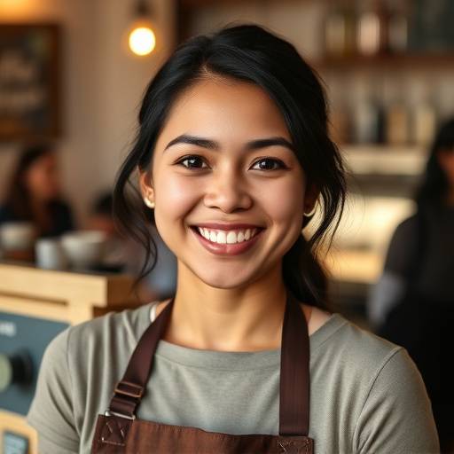 Foto de Sofía Rodríguez, la gerente del Café Aromas del Sur, sonriendo amablemente