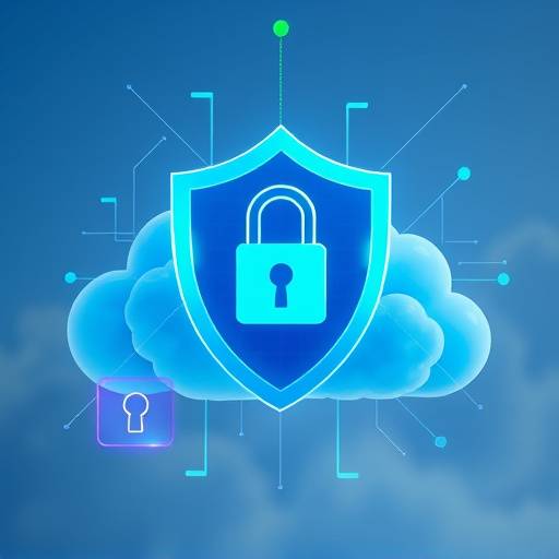 Ilustración de un escudo de seguridad protegiendo datos personales en la nube