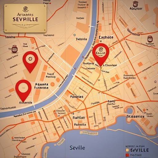 Mapa de Sevilla con la ubicación del Café Aromas del Sur marcada